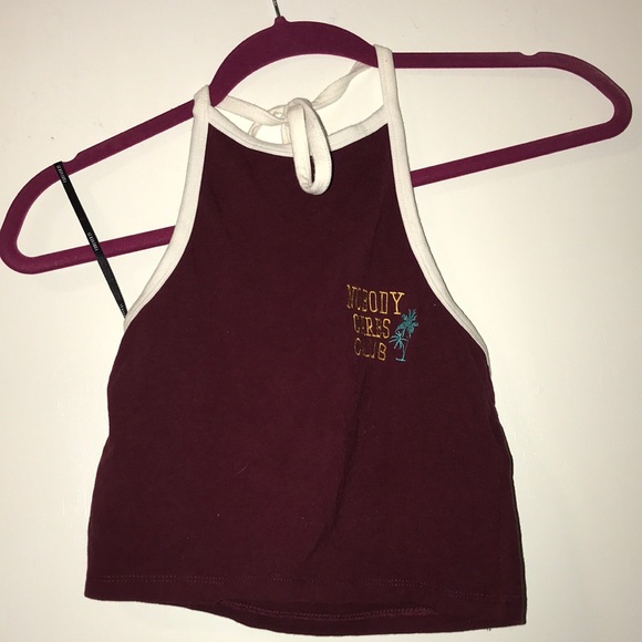 Burgundy “Nobody Cares Club” Halter Top - Picture 1 of 3